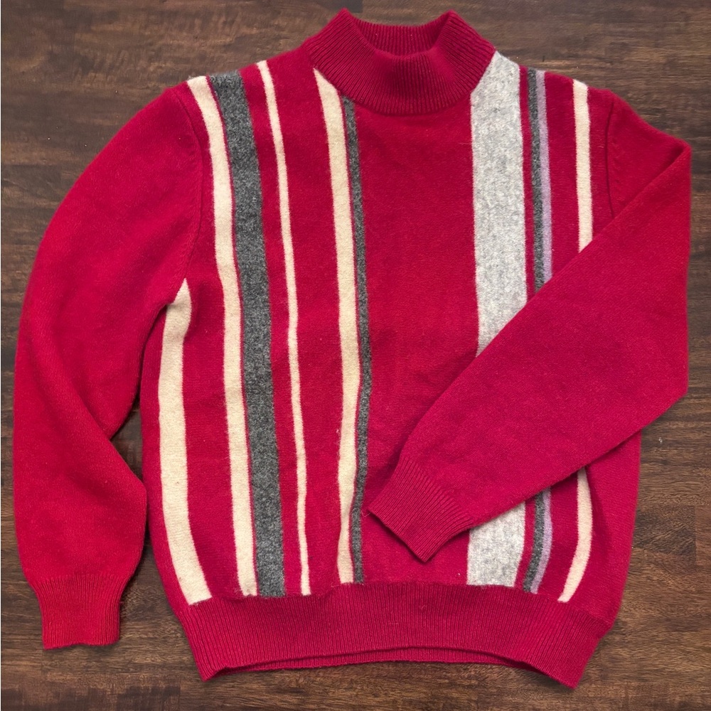 Vintage 100% Wool Red Striped Turtleneck Sweater